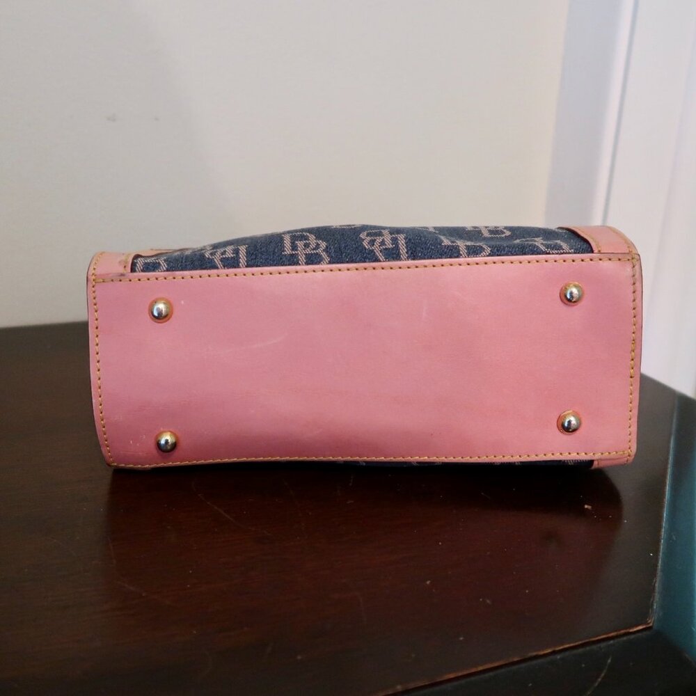 Vintage Y2K Dooney & Bourke Monogram Denim Pink Leather Top Handle Bag - Picture 6 of 9